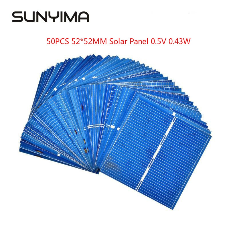 SUNYIMA 50pcs Solar Panel 0.5V 0.43W 52*52MM Sun Power For Solar Cells Polycrystalline Photovoltaic Panel DIY Solar Battery Char