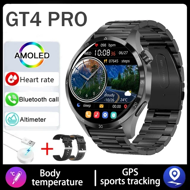 2025 Nuovo 4 pro accorto guarda da uomo Schermo AMOLED HD da 1,43 pollici GPS Chiamata Bluetooth Monitoraggio della saluto Funziona per androide IOS ragazza: BIANCO
