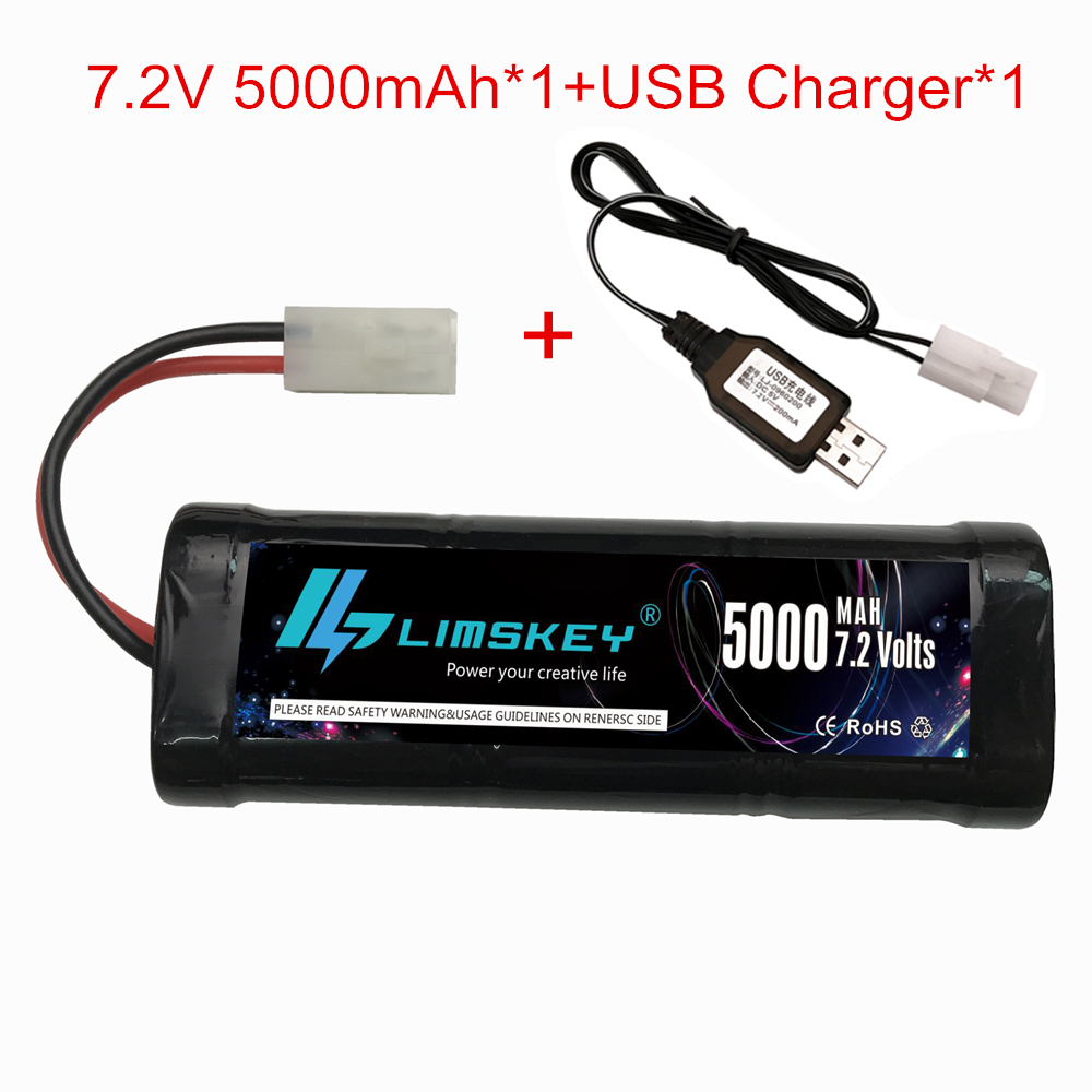 7.2V 5000mAh Ni-Mh SC batterij en 7.2 v lader voor RC speelgoed tank auto Vliegtuig Helicopter Met Tamiya connectors 7.2 v batterij: Bordeauxrood