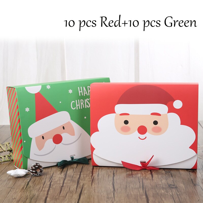 20pcs Christmas Box Sweets Verpakking Cookie Papier Dozen Met Boog Kerstman Decoratie Wikkelen Snoep Doos Voor Kinderen party P: 20 pcs-Red And Green