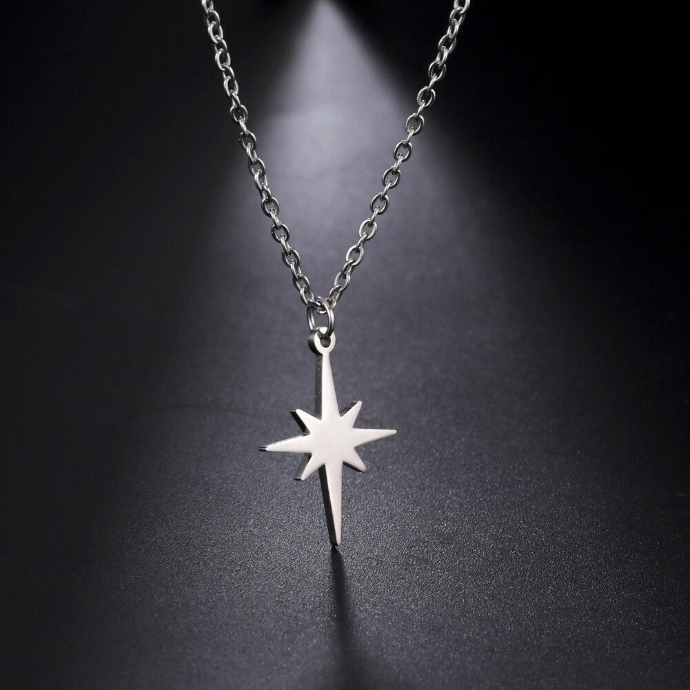Teamer stainless steel necklace for women, north star pendant necklace, minimalist choker, temperament jewelry, collarbone chain