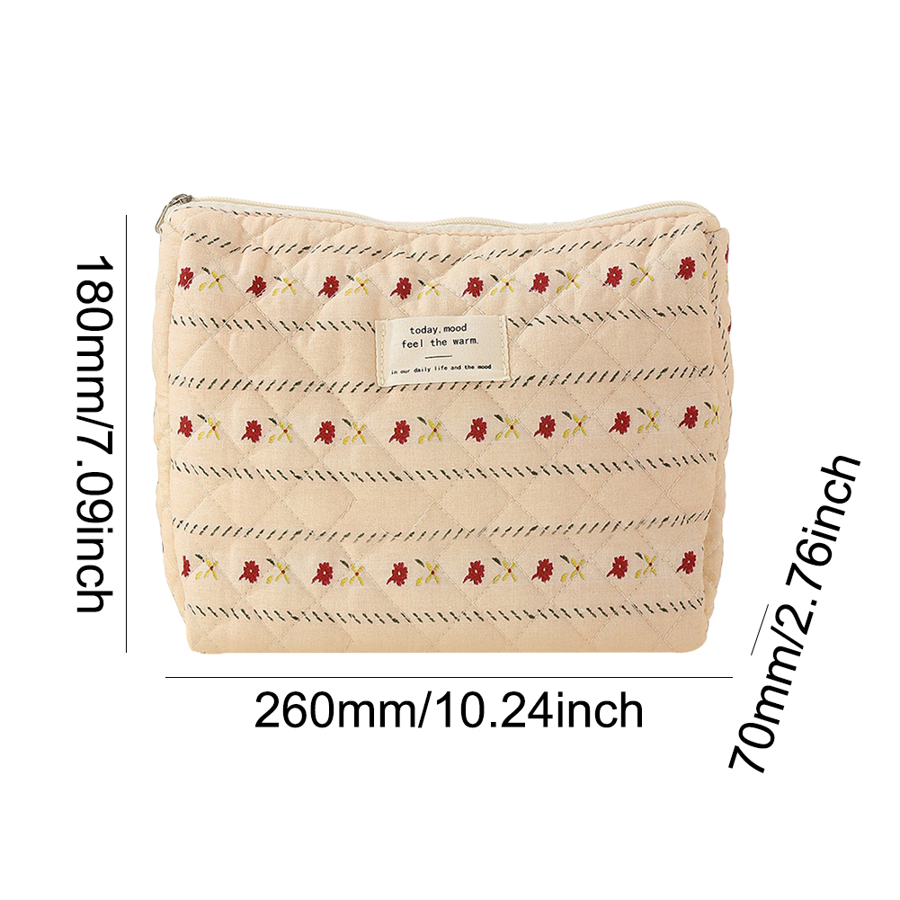 3pcs/set Ladies Quilted Cotton Storage Bag Aesthetic Printed Makeup Bag Women's Large Capacity Toiletry Organizer Cosmetic Pouch