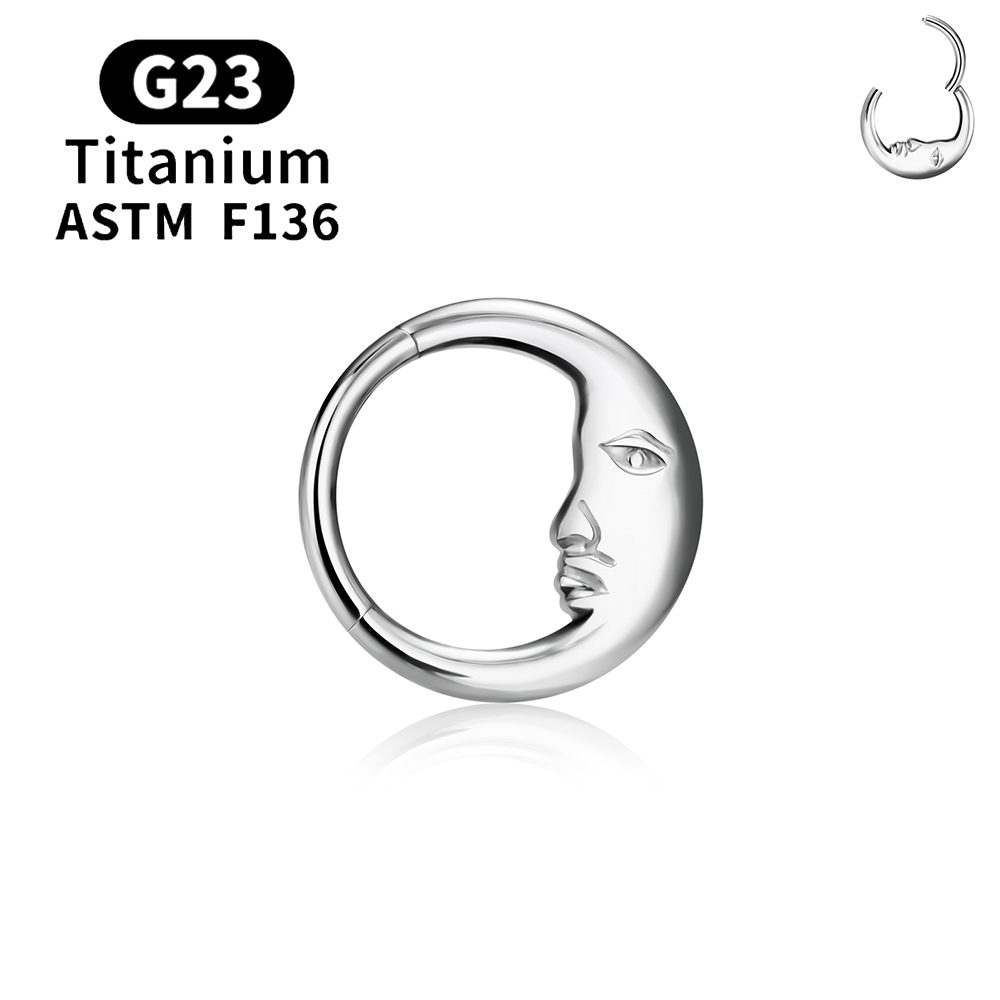 G23 espejo de titanio Luna gota de agua anillo de nariz tabique Piercing Clicker 16G segmento cartílago del trago Daith aro pendientes joyería: Negro / Bañado en rodio de imitación