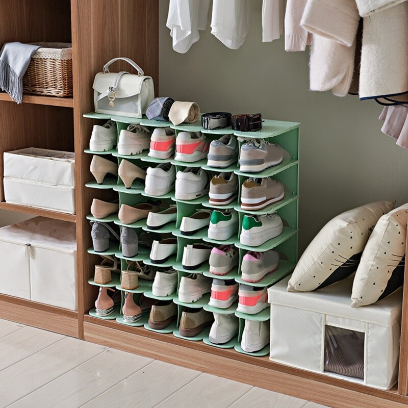 6 Layers Shoe Organizer Rack DIY Assembly Stackable Adjustable Multifunction Storage Shelf Stand Box for Entryway Closet