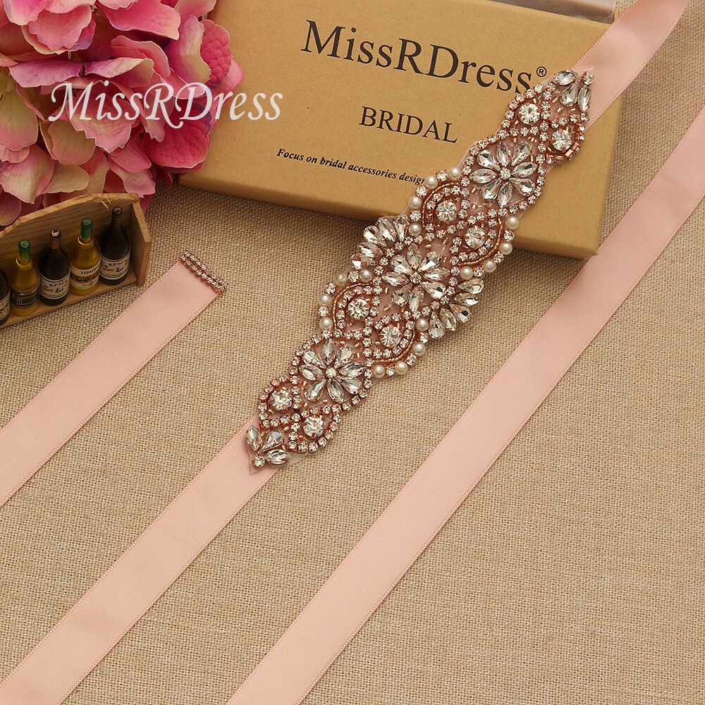 Missrdress brudekjole bælte krystal bælte rosa guld rhinestones krystal perler brude sash til brudekjole brude bælte  jk837