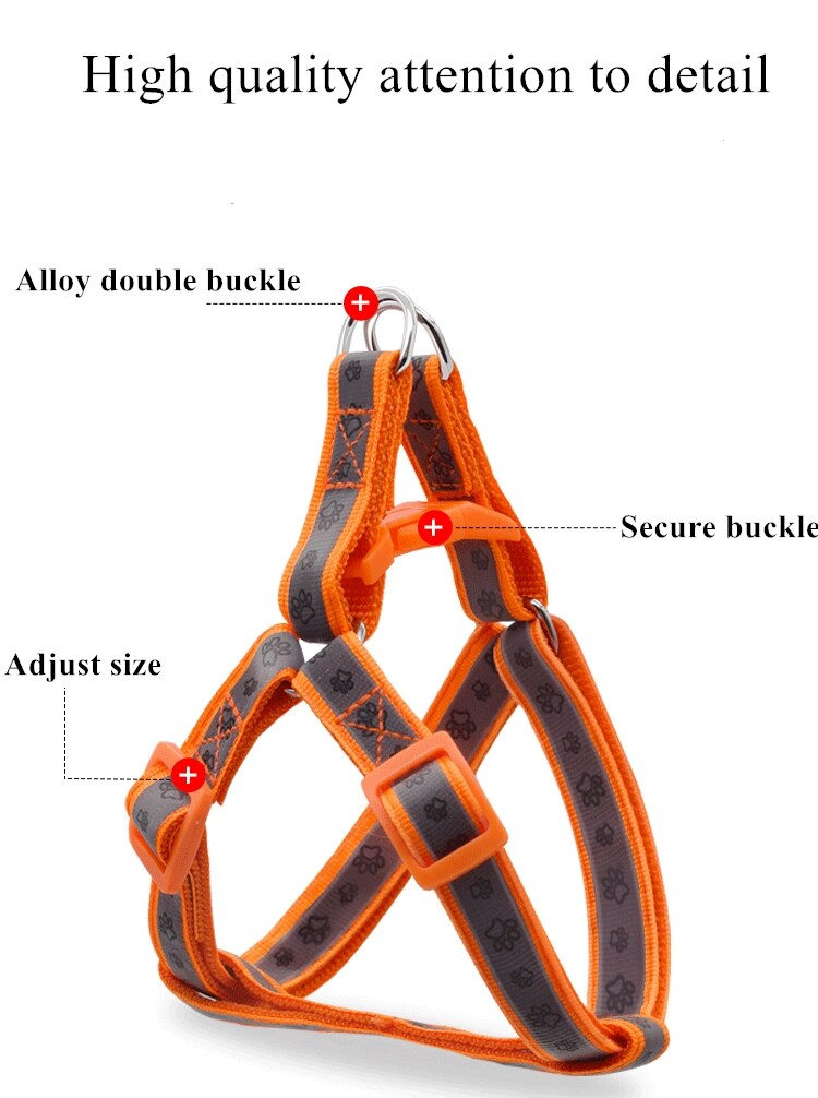 Reflective Movement Adjustable Nylon Dog Leash And Harness Set Paw Printing Pattern Dog Chest Harness Leash Pet Leash2021