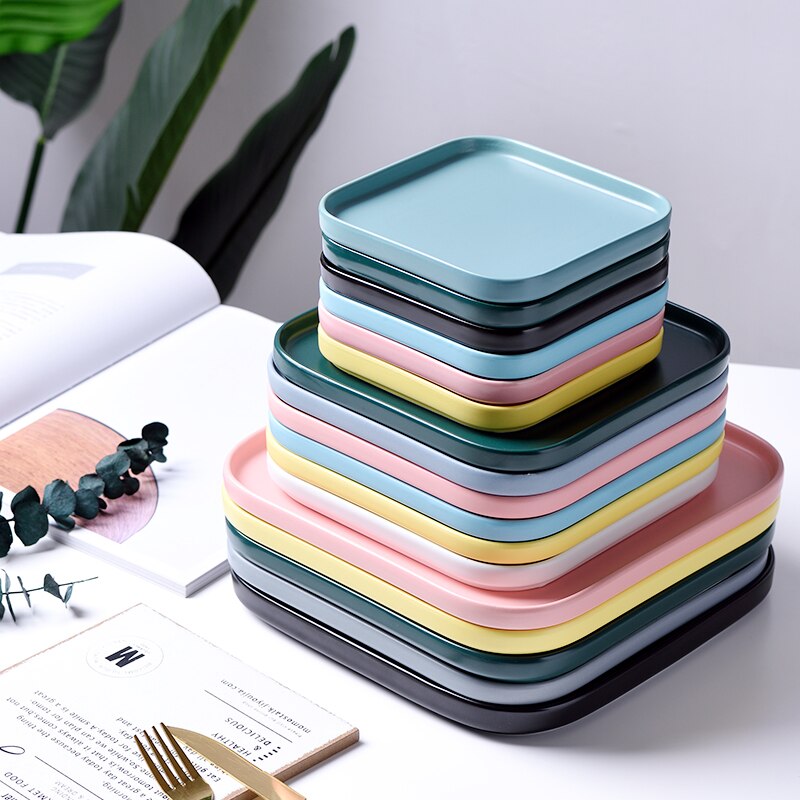 （8 Inch）Ceramic Sushi dish Square Steak Tray Nordic cutlery Baking Tray Plates For Food Fruit Salad Pasta