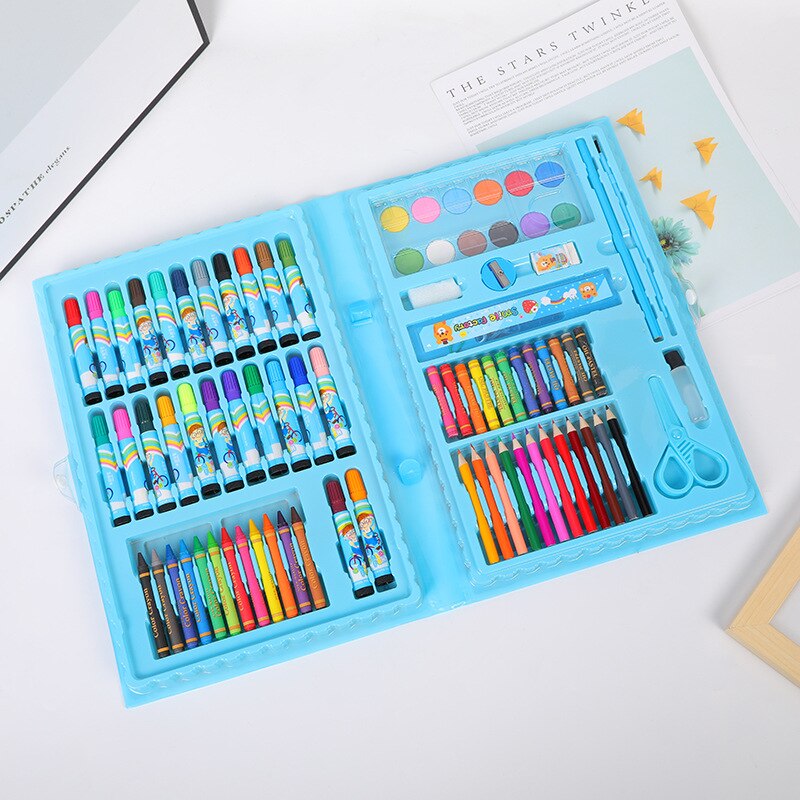 86 set drawing drawing color pencil crayon crayon watercolor glue with children children set: Blue