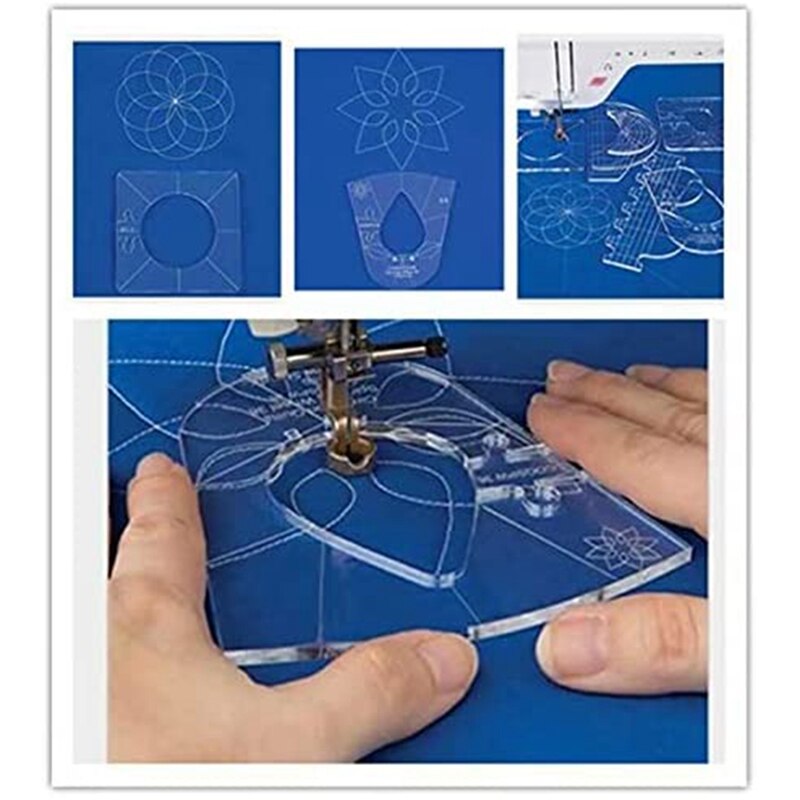 6 Stuk Quilten Template Naaimachine Heerser Quilten Sjabloon Heerser Inclusief Spiraal, Arc, Clam Shell, eenvoudige Cirkel