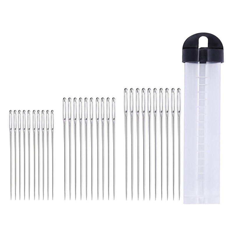 Imzay Large-Eye Hand Sewing Needles Big Eye Stitching Needle Weaving Sewing Tool Fabric Cross Stitch Needles with Sewing Bottle