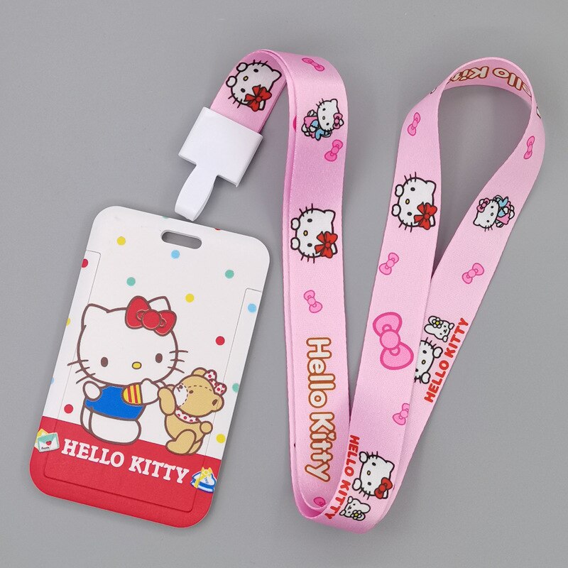 TAKARA TOMY Cute Cartoon Hello Kitty Printed Anime Bus Card Set Light Industry Card Lanyard Campus Meal Card: L