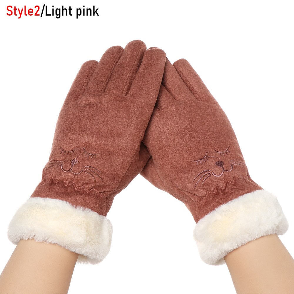 Nuevos guantes de invierno de dedos completos para mujeres mantener el calor lindo peludo guantes de deporte al aire libre más guantes de pantalla táctil de terciopelo: style2-light pink