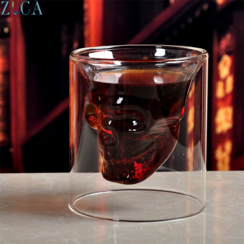 2Pcs 25Ml Dubbel Glas Schedel Cup Twee Manieren Shot Transparante Kristallen Schedel Head Cocktail Melk Champagne Whisky Wodka wijn Glas