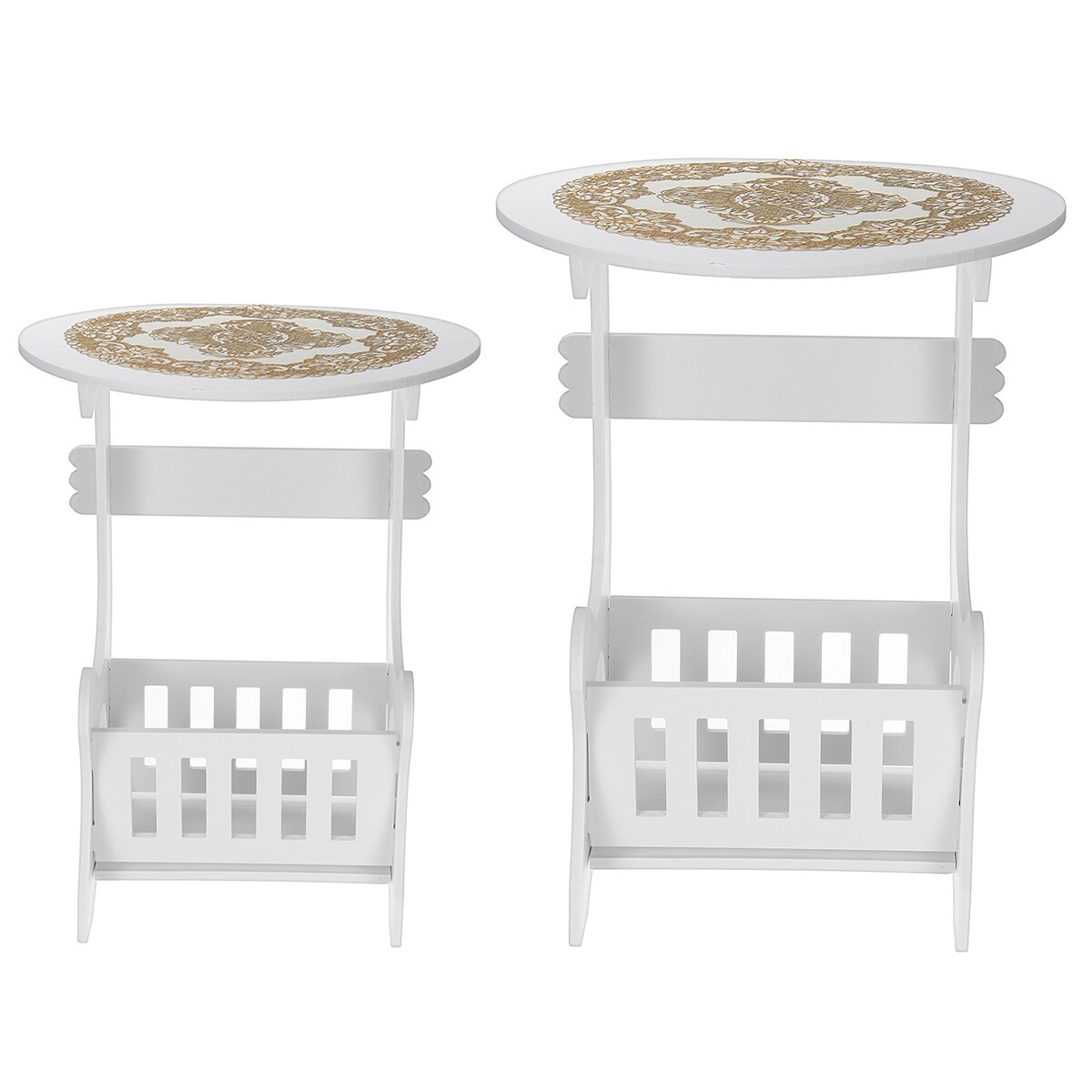 Large Modern Round Coffee Tea Table Home Living Room Storage Rack Bedside Table White Two Layers Storage Shelf