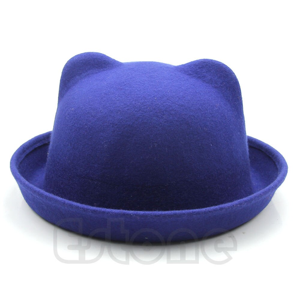 Unisex Women ParentChild Ear Cap Derby Cat Wool Fedora Bowler Hats