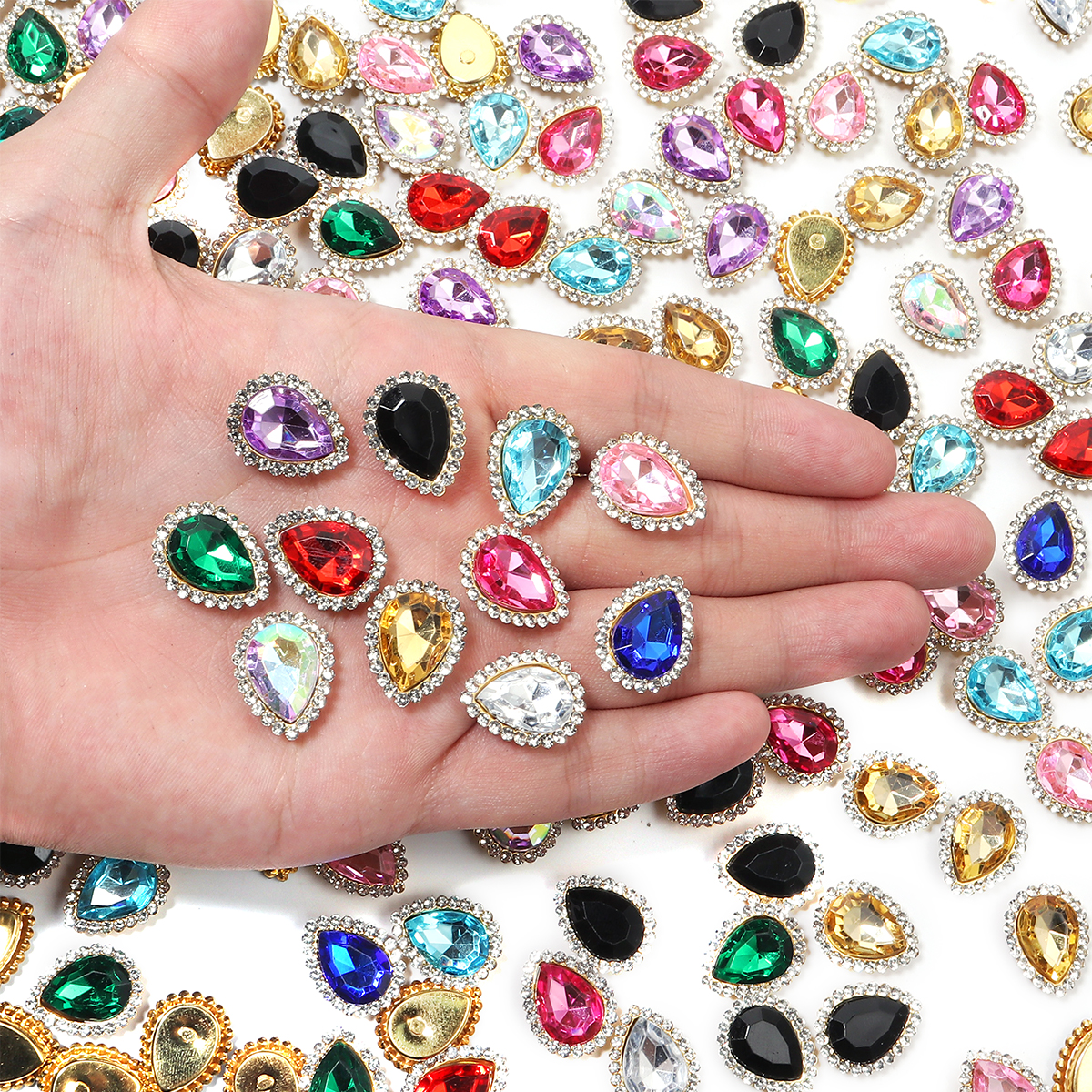 20 piezas forma de gota de agua de girasol, garra de costura, diamantes de imitación, cristales, cuentas de vidrio, botones, piedras para coser, diamantes de imitación para coser ropa