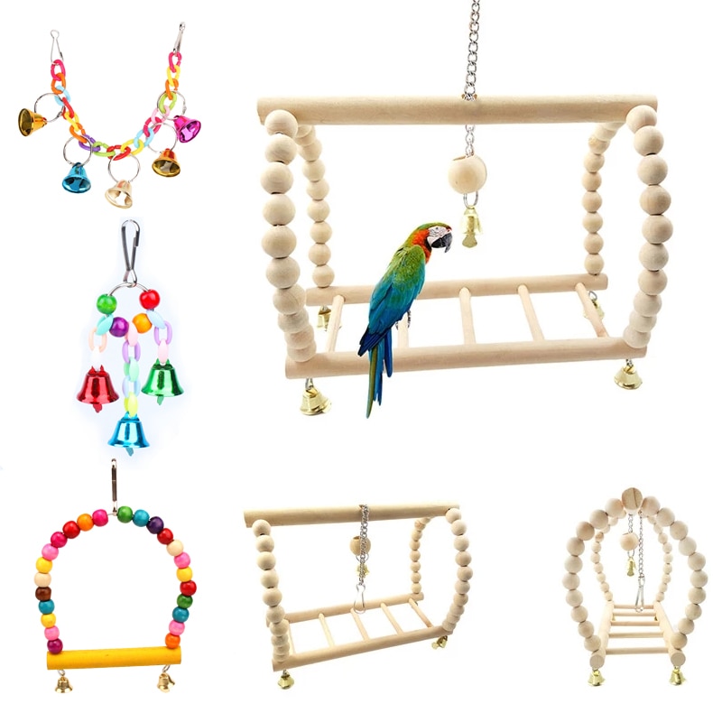 Columpio para aves de juguete para loros, juguete colgante para escalada, puente con escaleras, de madera, arcoíris, hamaca de guacamayos