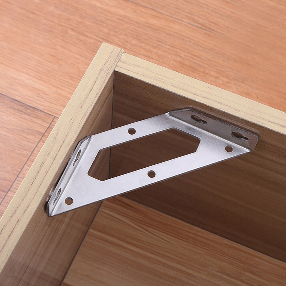 2pcs DIY Stainless Steel Corner Brace Home Silver Furniture Connector Modern Shelf Bracket Hardware Heavy Duty Joining Support