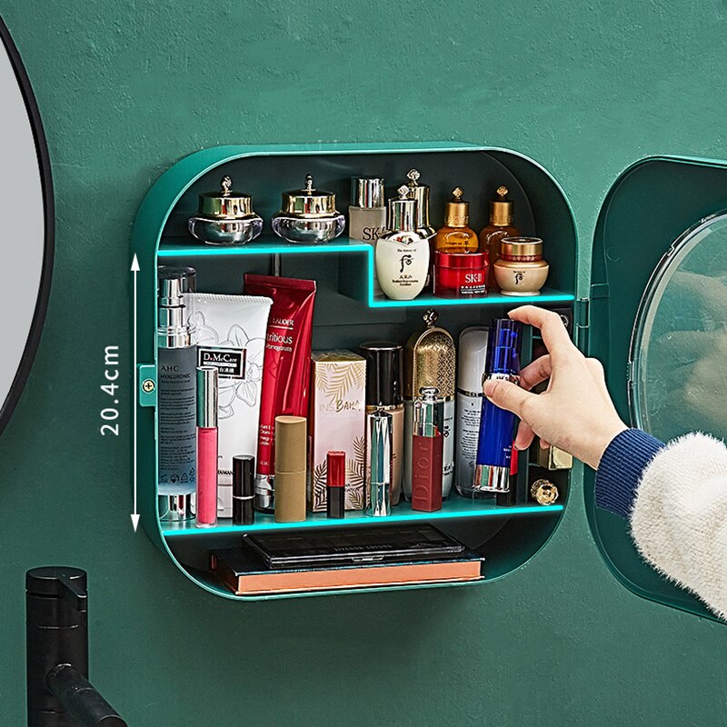 Boîte de rangement murale pour cosmétiques, organisateur de maquillage, résistant à l'eau et à la poussière, support de rangement pour rouges à lèvres, bijoux, poinçon gratuit