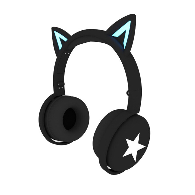 Cat Ear Wireless Headphone Bluetooth 5.0 Headsets With LED Light Microphone For PC Laptop Kid Girl Music Headphones: Black