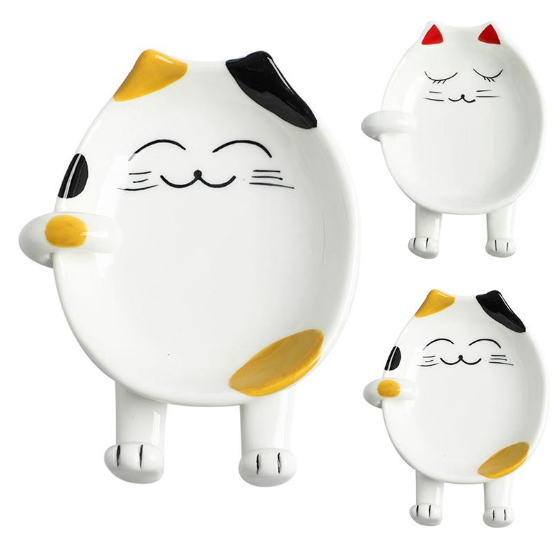Cartoon Spoon Rest Cat Ceramic Spoon Holder Utensil Spatula Holder Heat Resistant Kitchen Storage Shelves Cooking Tools