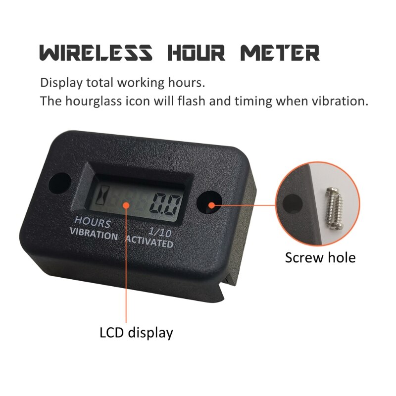 Tach Vibration heure compteur heure compteur tr/min compteur étanche, écran LCD compteur d'heures de fonctionnement avec sans fil pour tous