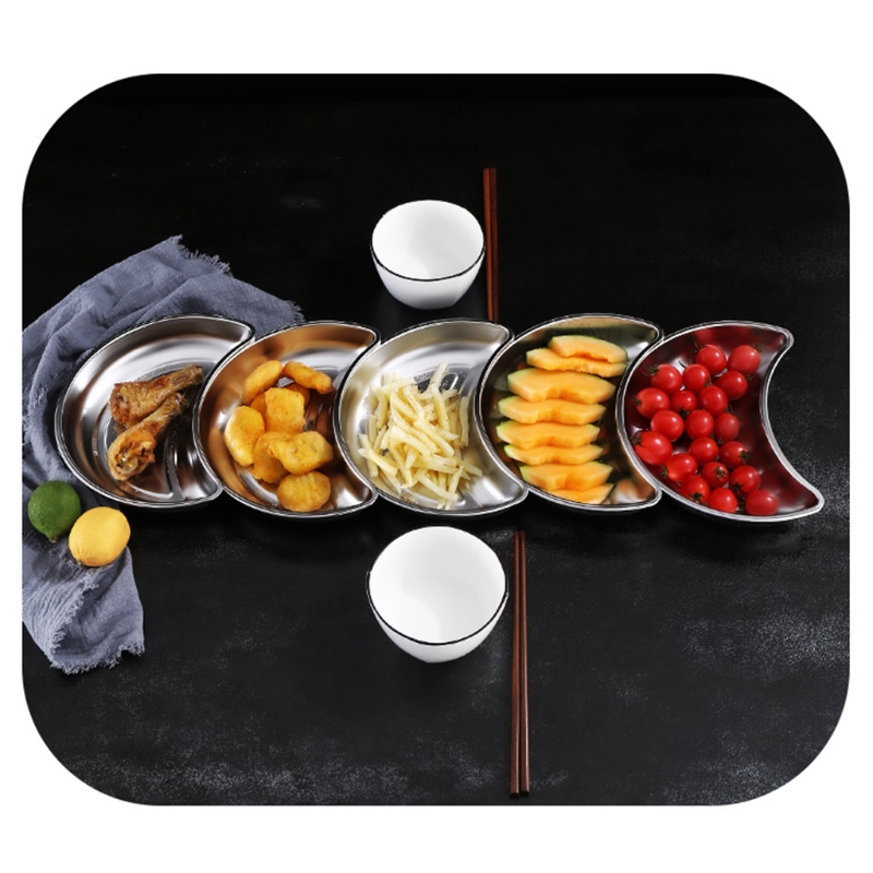 Piatti da cucina in acciaio inossidabile piatti a forma di mezzaluna piatti impilabili Snack piatti piatti in stile europeo