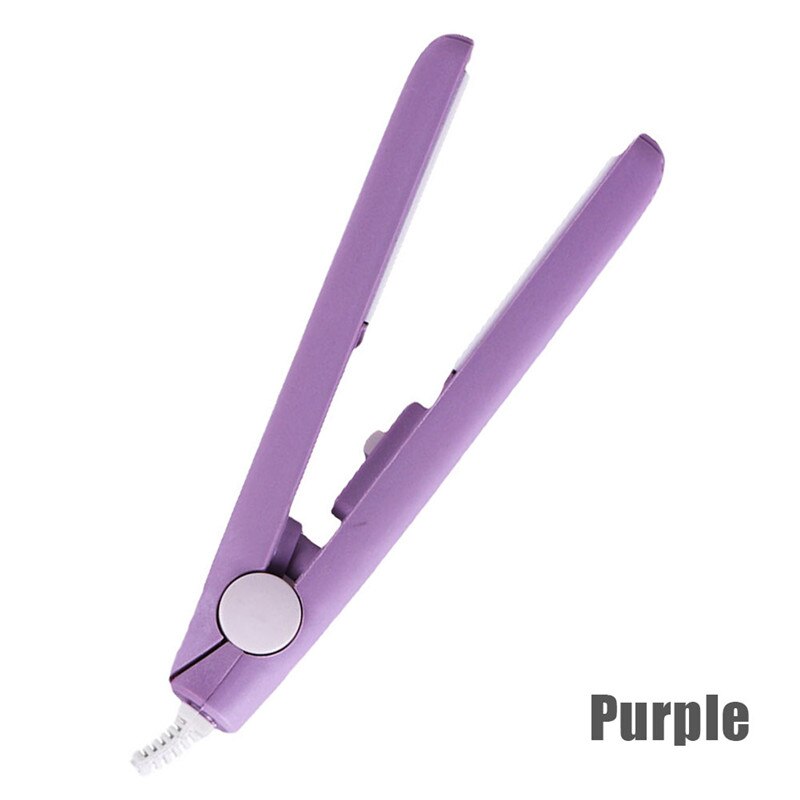 MIni plancha de pelo para niña, plancha alisadora para el cabello, rizador de pelo, plancha plana portátil para mujer, ondas para el cabello: Purple
