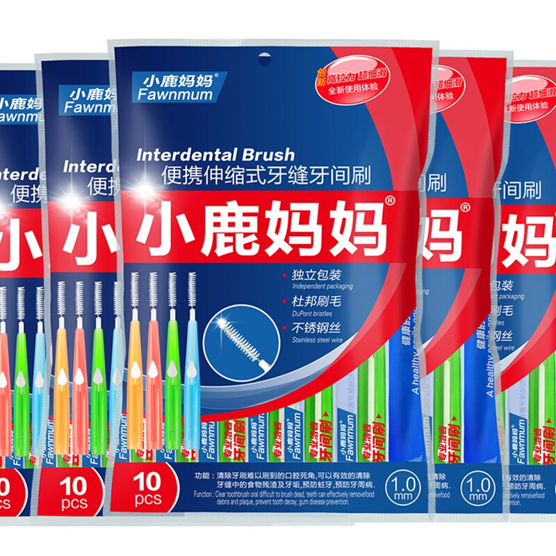 10 stk tand-mundhygiejne push-pull interdental børste voksne tandrensning tandtråd børste tandstikker 5 størrelse børstehoved tandpleje