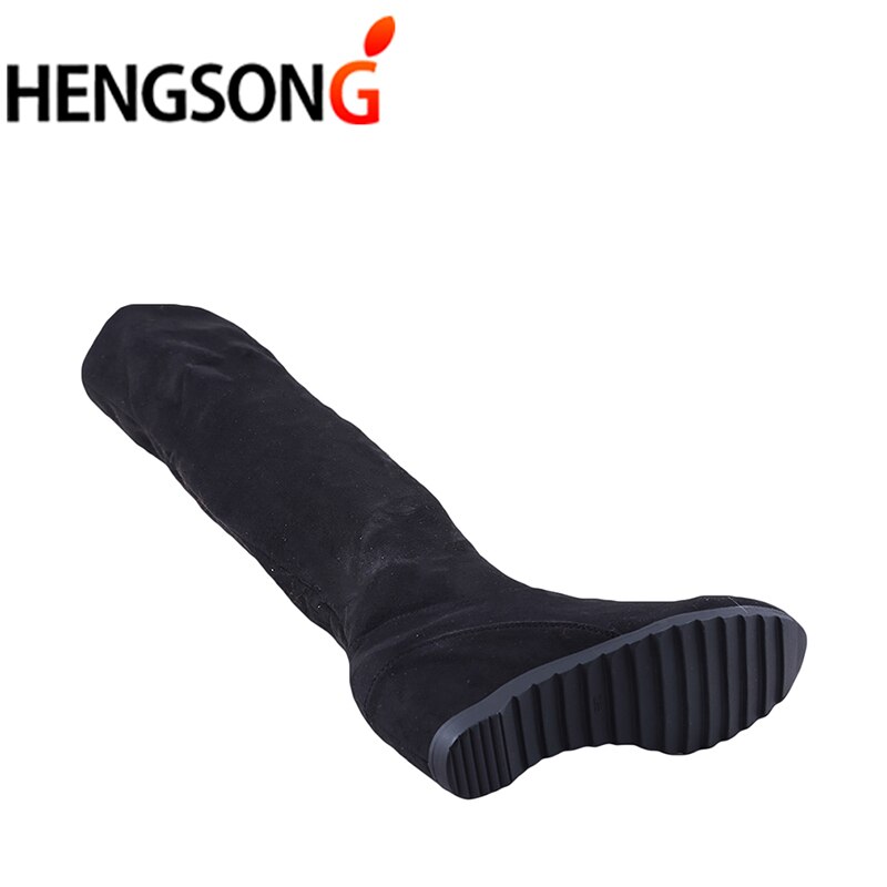 Dames laarzen herfst winter dames platte zool laarzen schoenen over de knie dij hoge suède lange laarzen