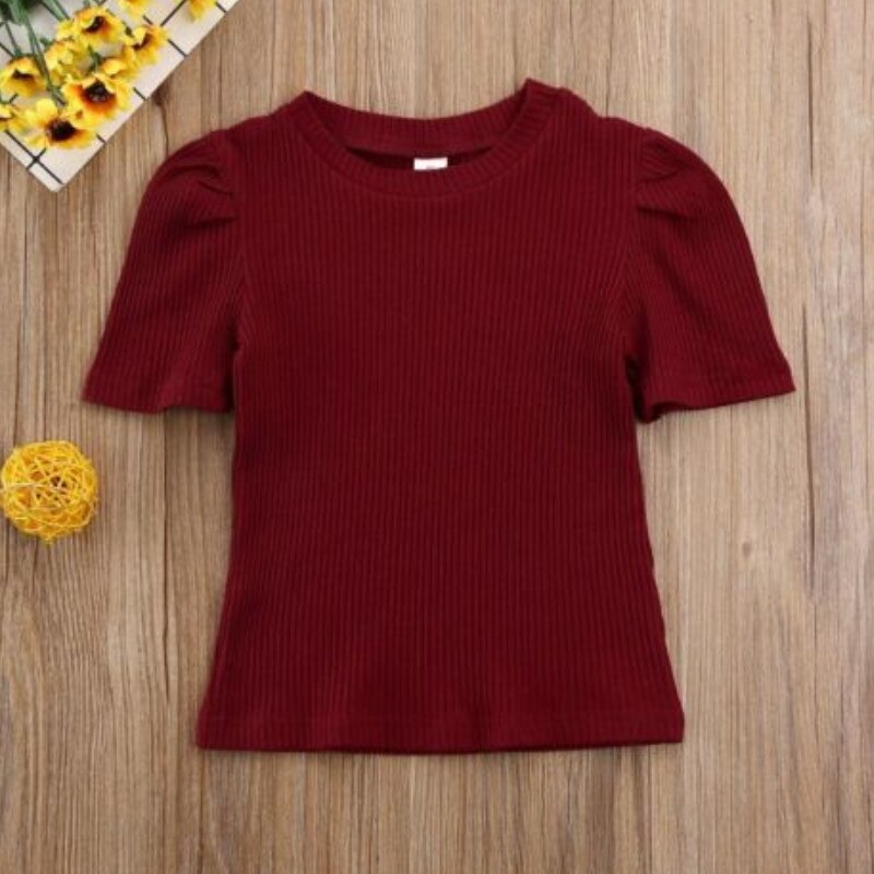 Emmababy Kids Peuter Baby Meisjes Korte Mouwen Gebreide Tops Effen Kleur Basic T Classic Shirts Kleding set