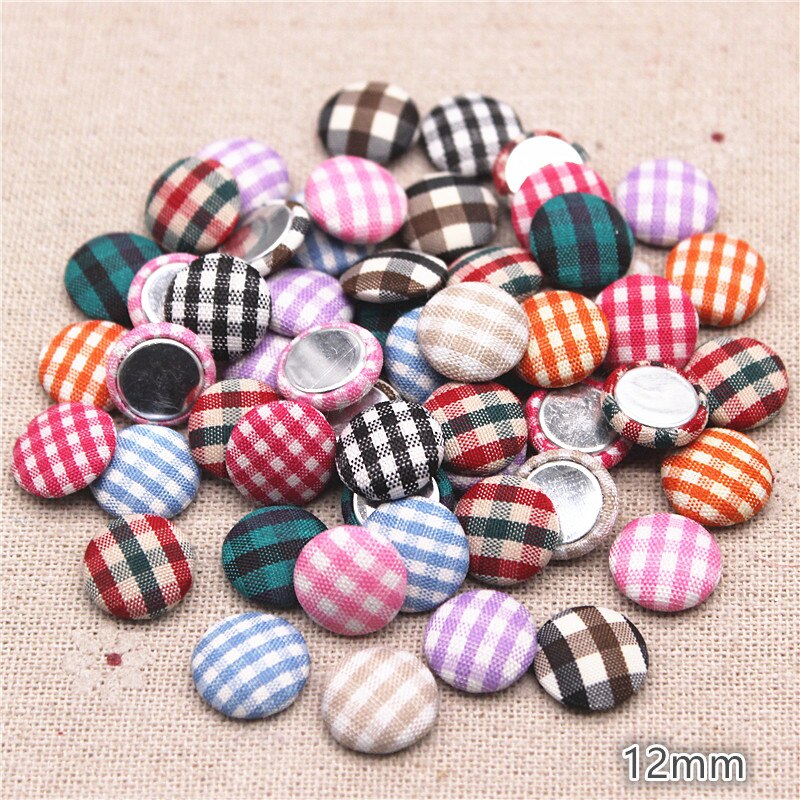 50 stuks 12mm mix kleuren rasterstof beklede ronde knoop flatback cabochon diy kleding scrapbooking ,bk1006