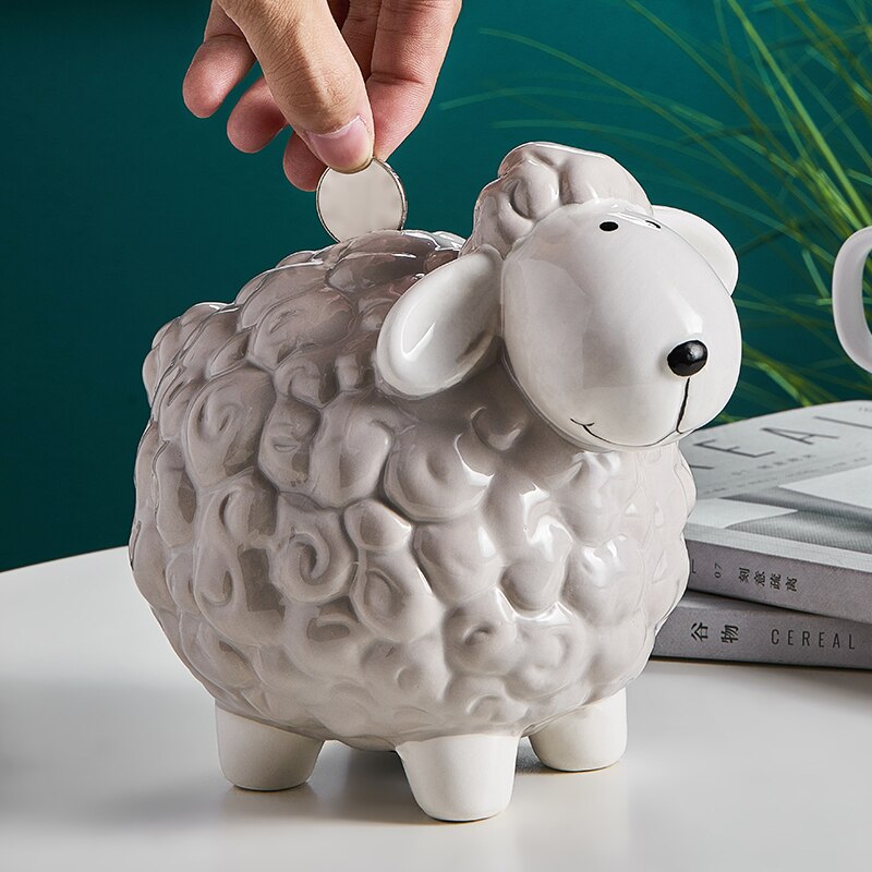 Modern minimalist resin animal model lamb bedroom living room desktop decoration children's piggy bank storage tank DXUIALOI