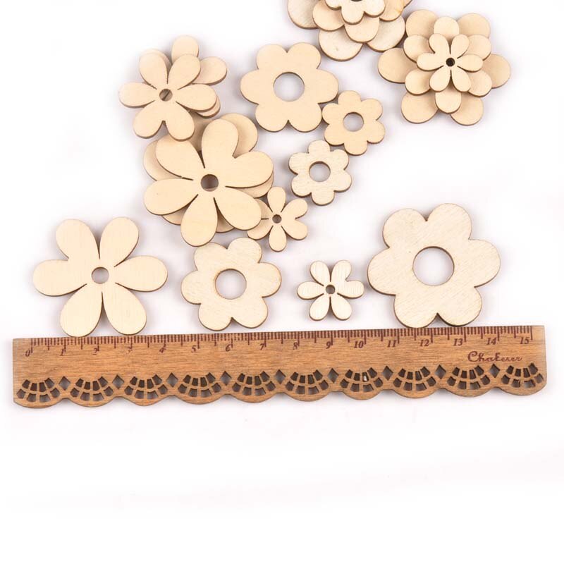 18 stk 19-36mm blomst form træ diy håndværk scrapbooking til træ ornamenter kunst håndlavede udsmykninger til hjemmet  m2170