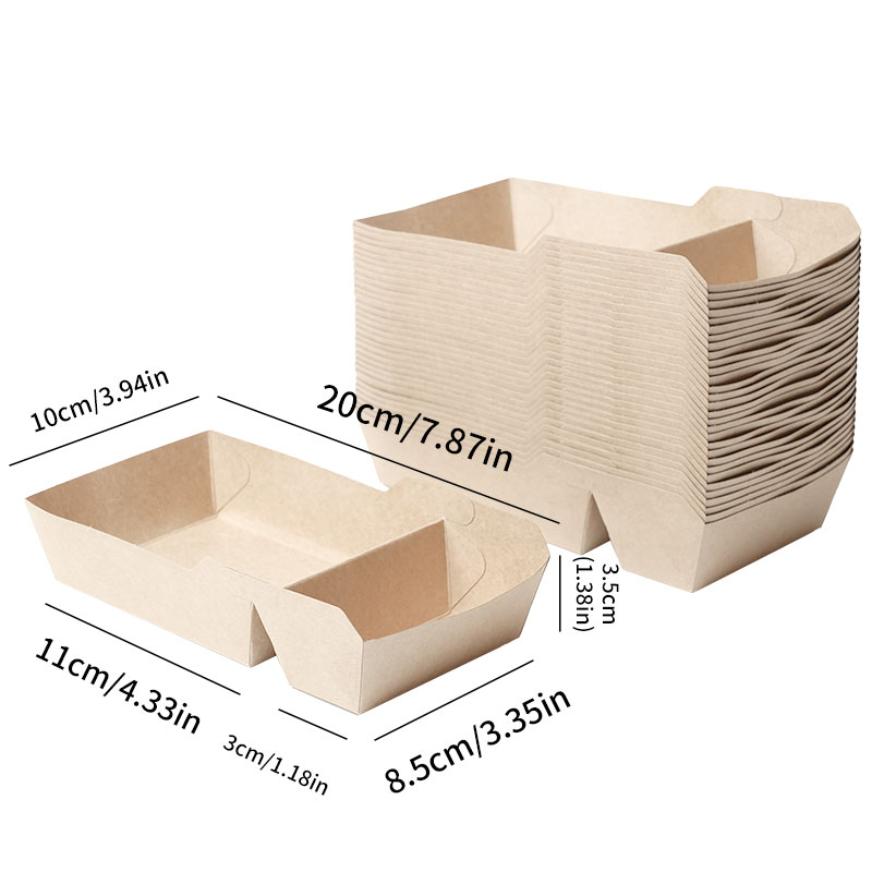 Vassoi di carta per alimenti Barche spuntino Nacho Contenitore fritto Scatole da asporto Vassoio per patatine fritte Vassoio per spuntino usa e getta in carta kraft Vassoi per alimenti: marrone / 25 pz