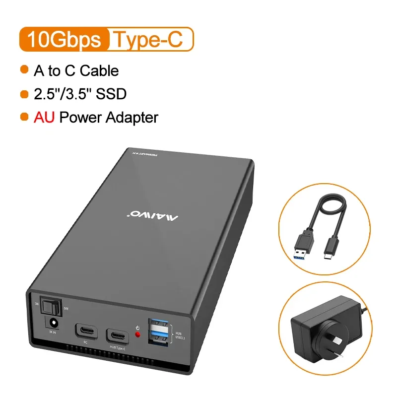 Maiwo hårddiskhölje 2.5 '' /3.5 '' sata till usb 3.0 hårddiskhölje för ssd-disk hårddiskbox usb  c 3.1- hölje hd externt hårddiskhölje: Guld-