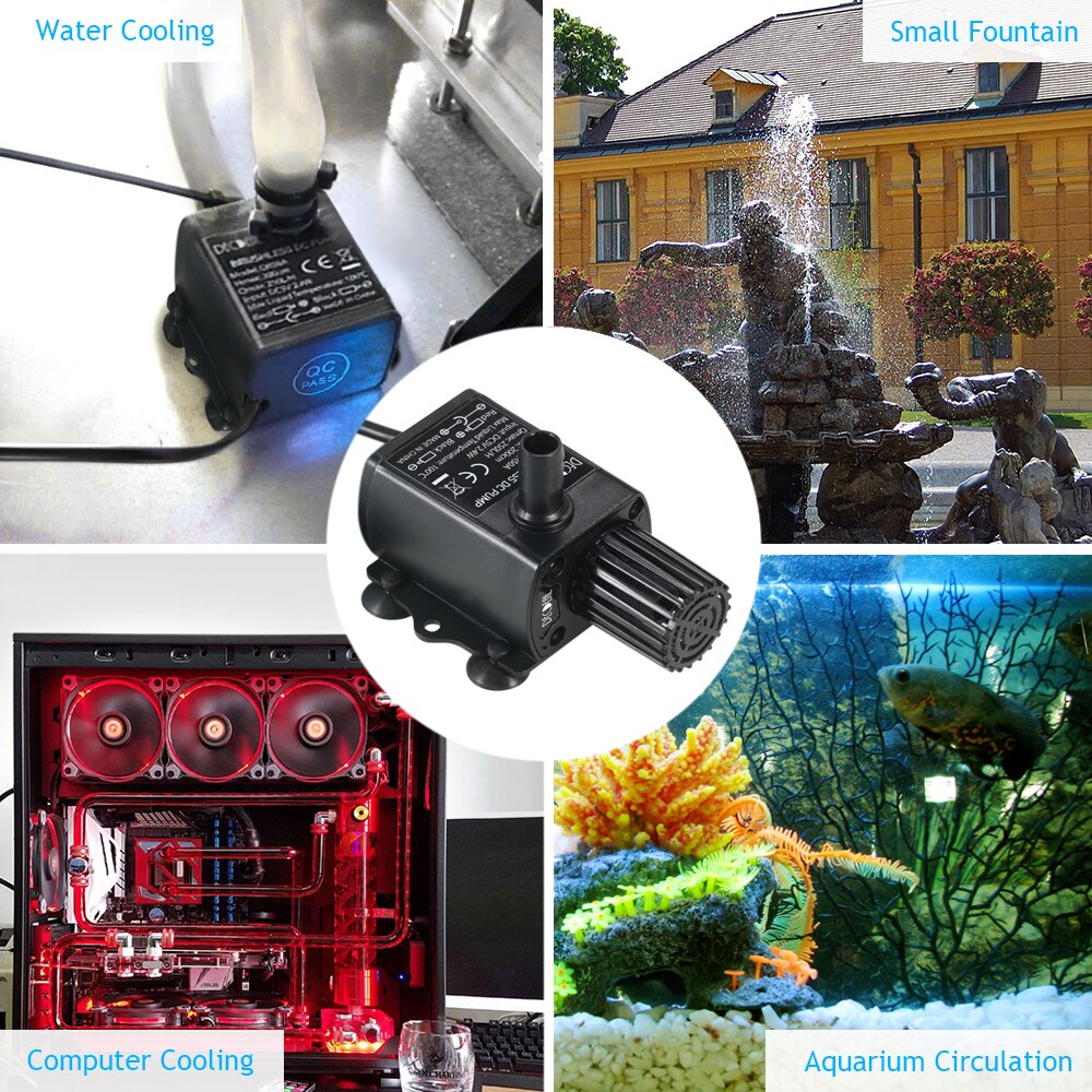 Mini Water Pump 5V 4.8W Ultra-quiet Brushless Waterproof Submersible Fountain Aquarium Circulating 300L/H Lift USB Water Pump