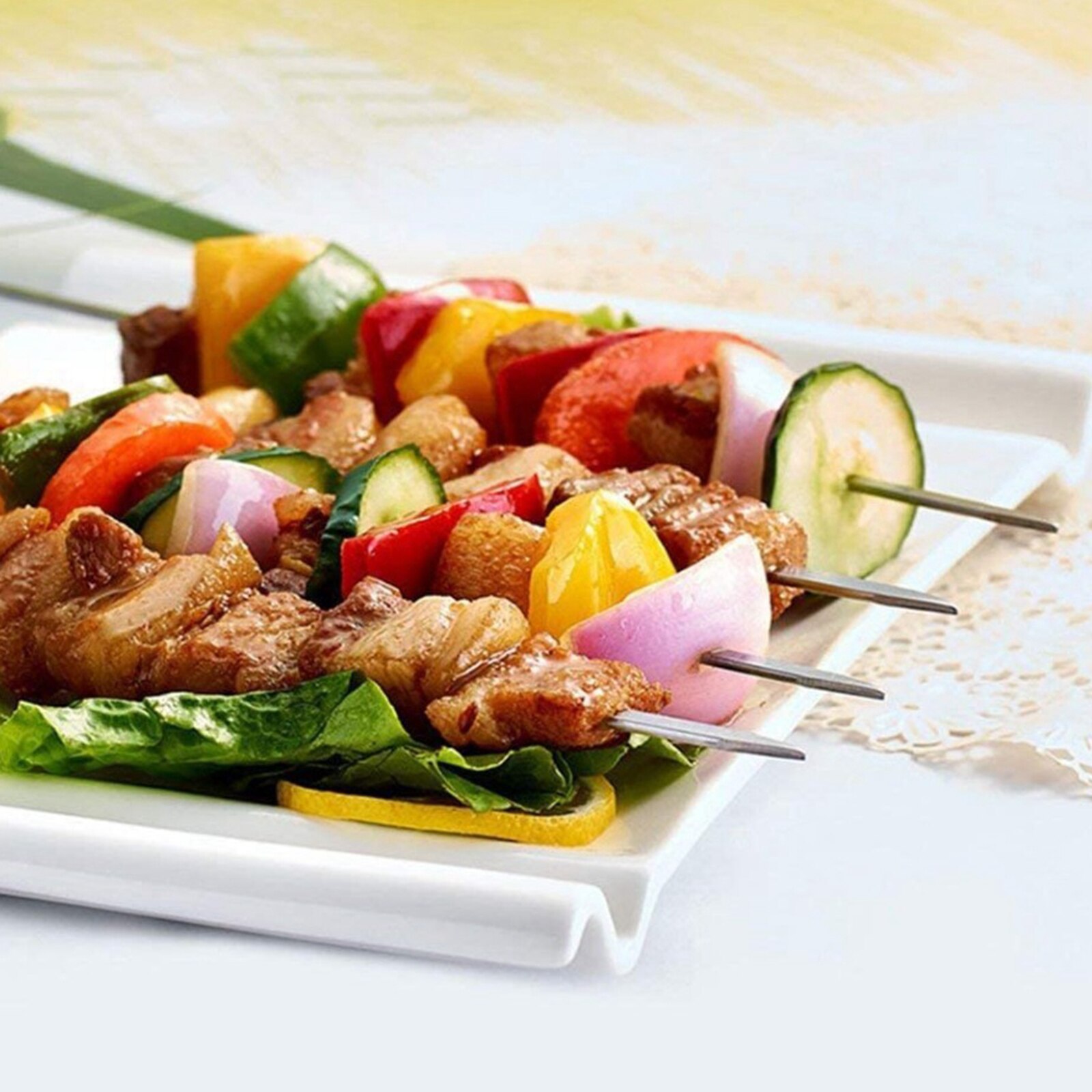 Pinchos para parrilla de barbacoa, varilla para pinchos de acero inoxidable, 10 unidades