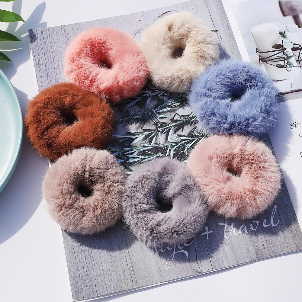 Temperament Colorful Furry Elastic Rubber Band Soft Plush Hair Rope For Women Girls Headwear Hair Accessories