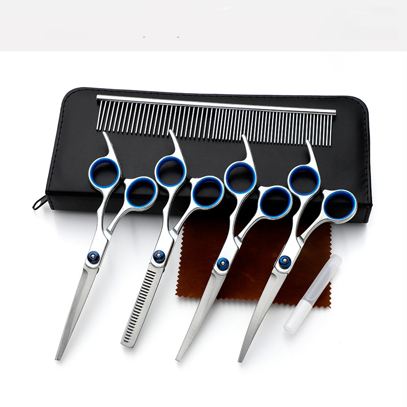 Tijeras de seguridad con boca de pescado para mascotas, tijeras azules para perros y gatos, herramientas de aseo para peluquería, tijeras de diente de corte recto de 6 pulgadas