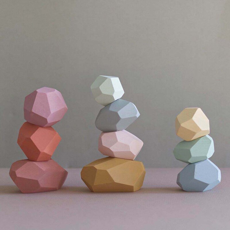 Houten gekleurde stenen jenga bouwspeelgoed voor baby's educatieve scandinavische stijl stapelspel voor fotografie accessoire
