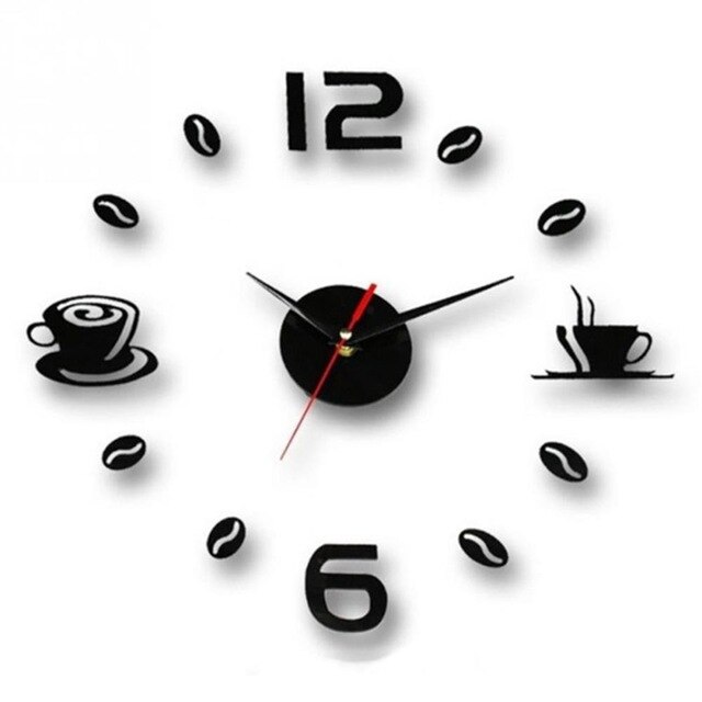 Acrylic Quiet 3D Clock Mirror Clock Wall Clock Windows Home Decor Office Livingroom Silent Interior DIY: Black