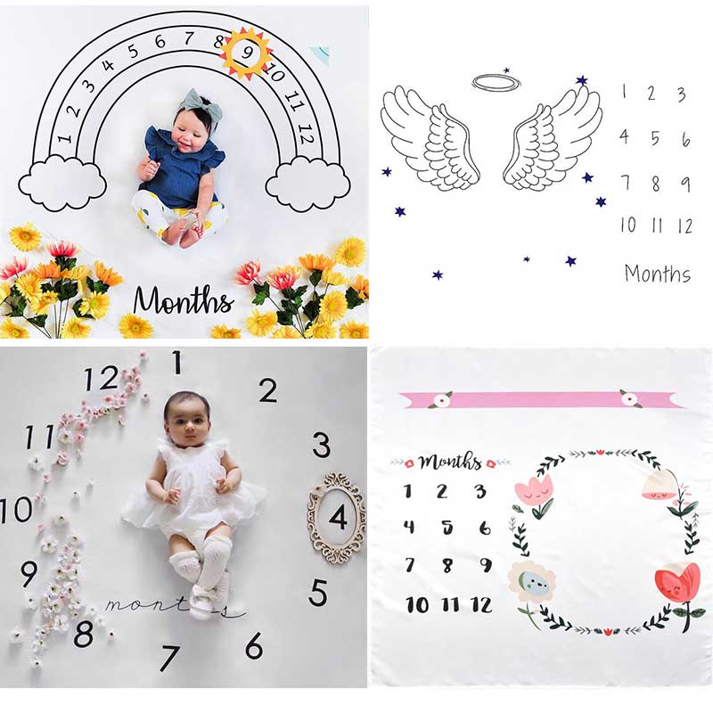 Baby Baby Milestone Deken Foto Fotografie Prop Dekens Achtergrond Doek Kalender Bebe Jongen Meisje Foto Accessoires 100x100cm