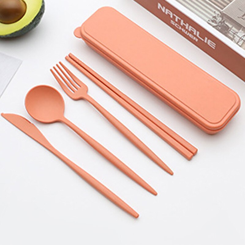 Couverts portables de voyage, boîte de couverts portables de voyage Style japonais couteau à paille de blé fourchette cuillère baguettes pour étudiants service de vaisselle de cuisine 4 pièces/ensemble: A7-4pcs and box