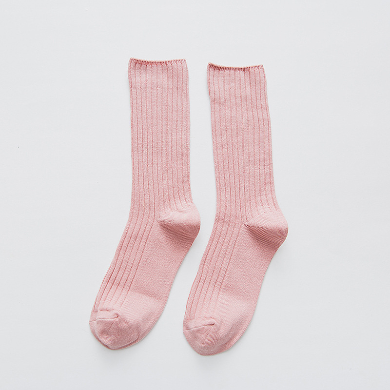 Chaussettes Coréennes Noires et Roses en Coton Solide pour Femme, Bas Rétro pour Étudiantes, Automne-Hiver, 1 Paire: Or