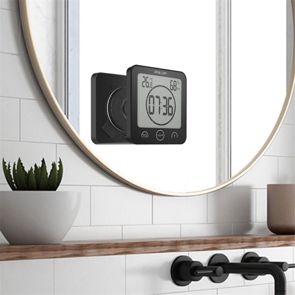 Lcd digital vandprofil vandstænk badeværelse vægur bruseklokke timer temperatur fugtighed køkken vaskerum timere