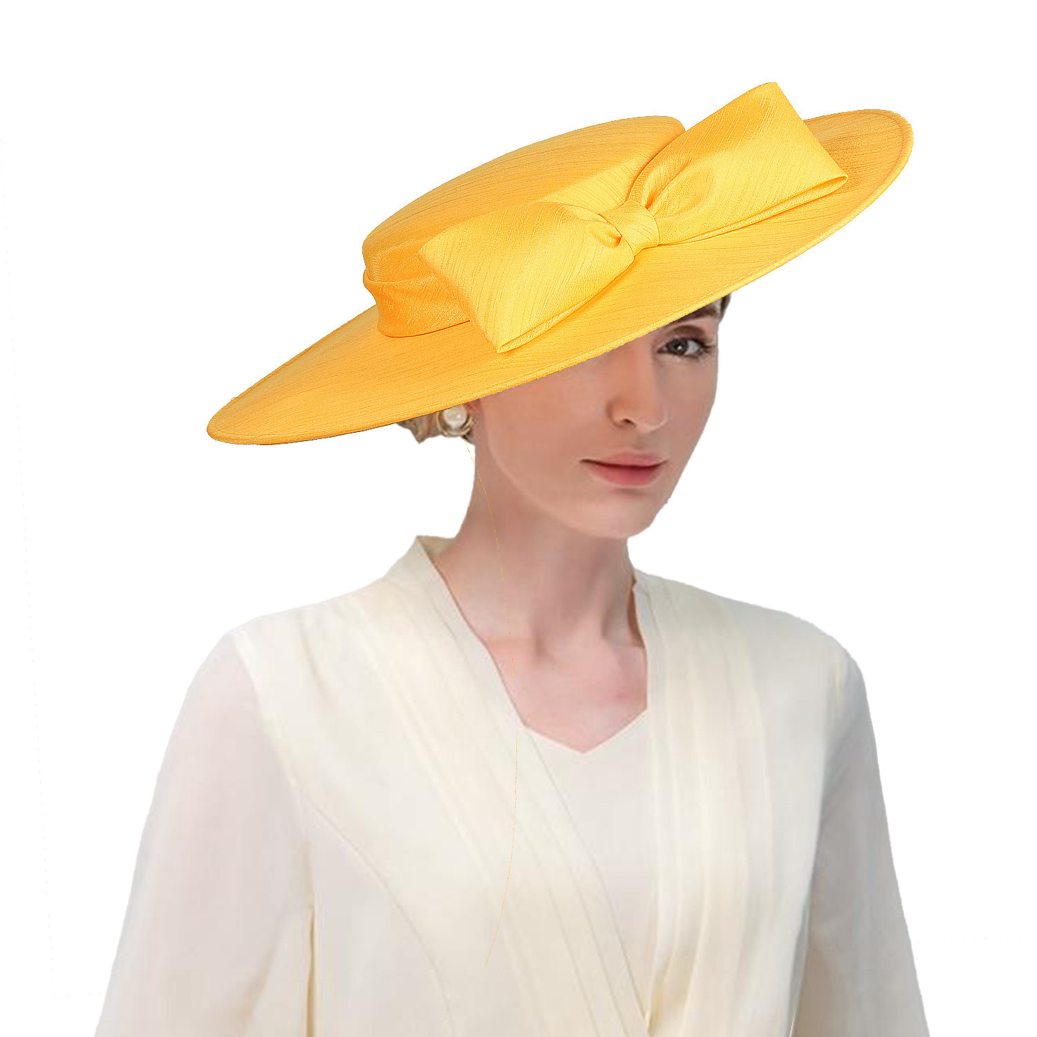 Tocados de ala ancha para iglesia, sombreros para mujer, lazo grande, gorra Formal de Kentucky, sombrero de fieltro plano para de té nupcial y boda