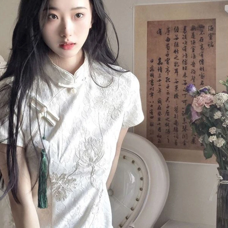 Robe de soirée blanche retro de Style chinois pour femmes, tenue de soirée élégante pour jeune fille, douce, premi3