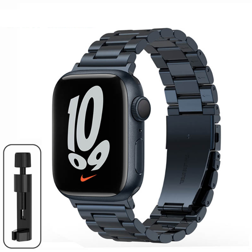 Stainless Steel Strap For Apple Watch 46mm Ultra 49mm Metal Wristband Bracelet For iWatch 10 9 8 5 4 SE 42mm Business Watchband: XL / Blue White