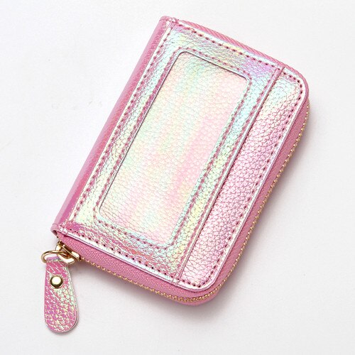 CUIKCA Multi-Card Bag RFID Wallet Card Holders Slim Women Wallet Purse Flash Sequins PU Leather Wallet ID Credit Card Cases: pink